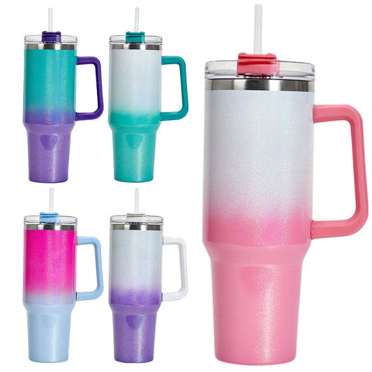 40oz Thermal Cup with Handle Straw Stainless Steel Keeps Cold and Heat Water Bottle Leak-proof Water Bottle Vacuum Thermos Cup