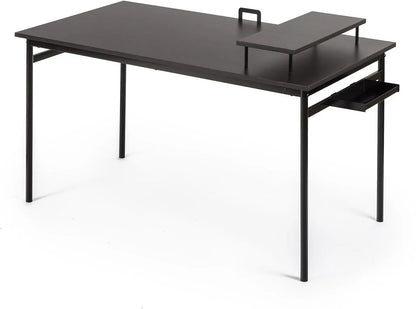 Tresa 140 x 75 cm Black Adjustable Metal Desk with Storage and Monitor Stand