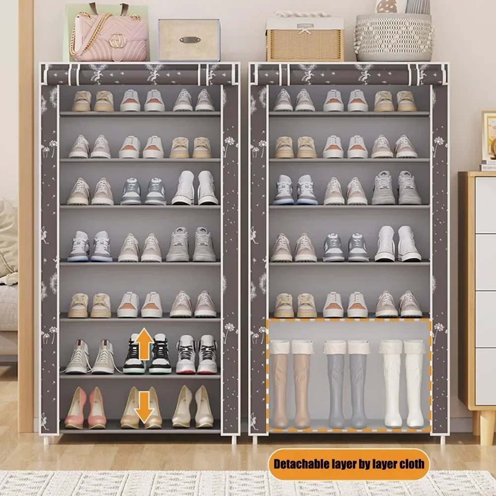 Shoe Cabinet Dustproof Fabric Multifunctional Storage Shoe Rack Moisture-proof Elevated Design Large Capacity Shoe Rack Cabinet