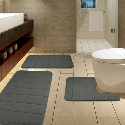 3Pcs Memory Foam Bath Mats Set 40x60CM 50X80CM Rectangle and U-Shaped Bathroom Rugs Non-Slip Soft Water Absorption Toilet Mats