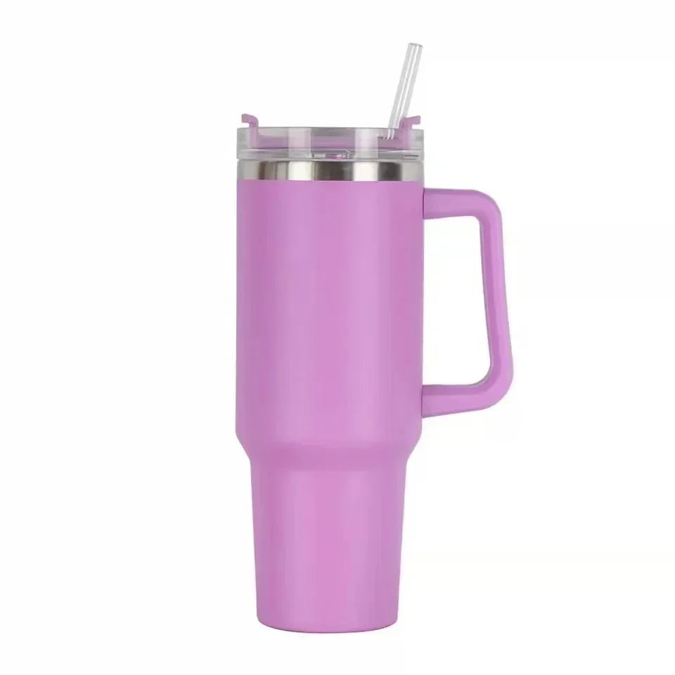 40oz Stainless Steel Water Bottle Car Coffee with Handle Lid Straw Mug Personalized Tumbler Vacuum Thermos Cup