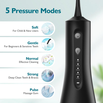 Sejoy Cordless Water Dental Flosser for Teeth Cleaning Denture Brushes 5 Tips IPX7 Portable Oral Irrigator for Home Travel