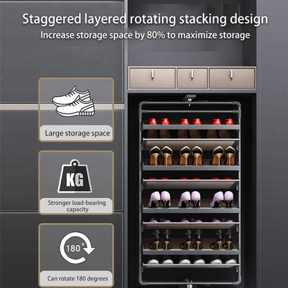 360-Degree Rotating Pull-Out Shoe Rack For Built-In Wardrobe Space-Saving Multi-Layer Adjustable Height Shoe Organizer Hardware