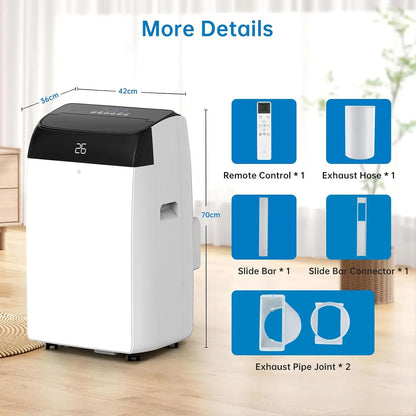 Portable Air Conditioner 10000 BTUs 3 In1 Air Conditioner, Dehumidifier 30L/Day, Cooler, Fan with 3 Speeds, For Homes Rooms