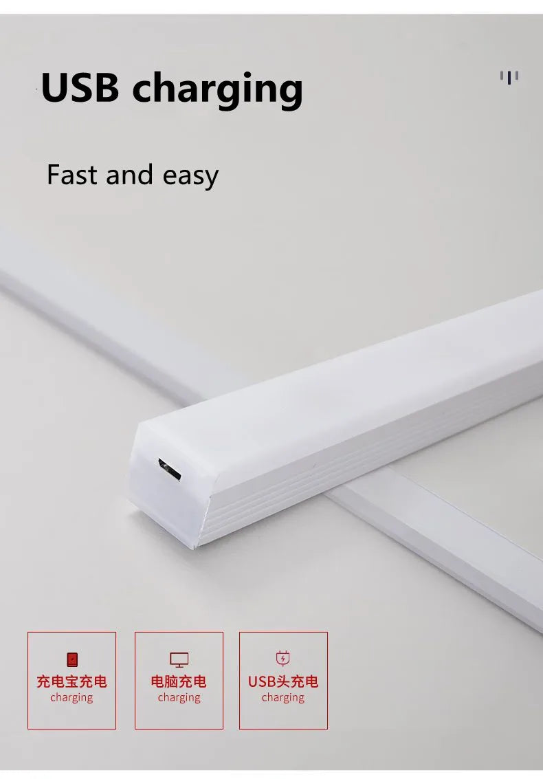 Smart led body sensor light wireless magnetic night light long rechargeable self adhesive closet cabinet light bar Motion sensor