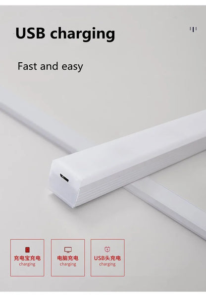 Smart led body sensor light wireless magnetic night light long rechargeable self adhesive closet cabinet light bar Motion sensor