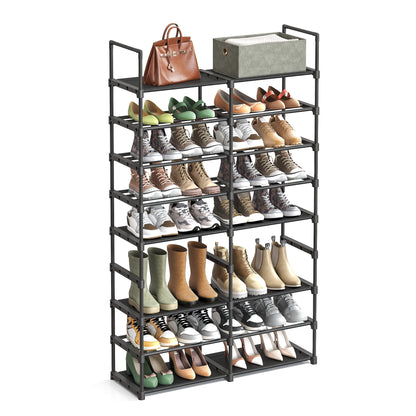 SONGMICS Adjustable Shoe Rack, 8-Tier Shoe Organiser, Shoe Storage Shelf, Steel Tubes and Non-Woven Fabric, Holds up to 32 Pairs