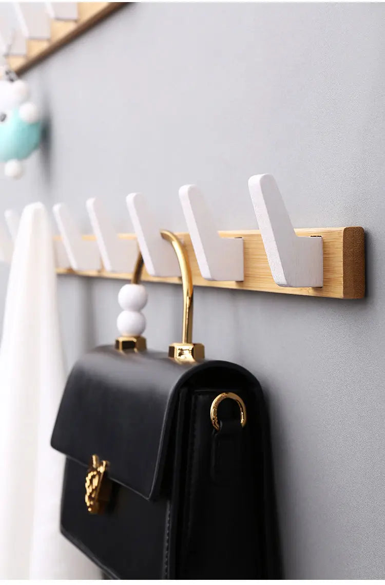 New Bamboo Solid Wood Hanging Clothes Hook Wall Hanging Clothes Hanger Living Room Furniture Foyer Bedroom Wall Door Coat Racks