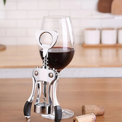 1pc Wine Opener Stainless Steel Opener, Zinc Alloy Premium Wing Corkscrew Wine Bottle Opener With Multifunctional Bottles Opener