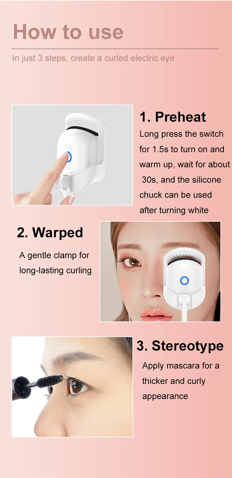 Eyelash Curler Portable Electric Heated Comb Eye Lash Perm Long Lasting Eyelashes Curls Thermal Eyelash Curler Makeup Tools