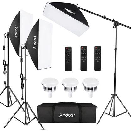 Andoer Studio Photography Light kit Softbox Lighting Set with 85W 2800K-5700K Bi-color Temperature LED Light 50x70cm Softbox