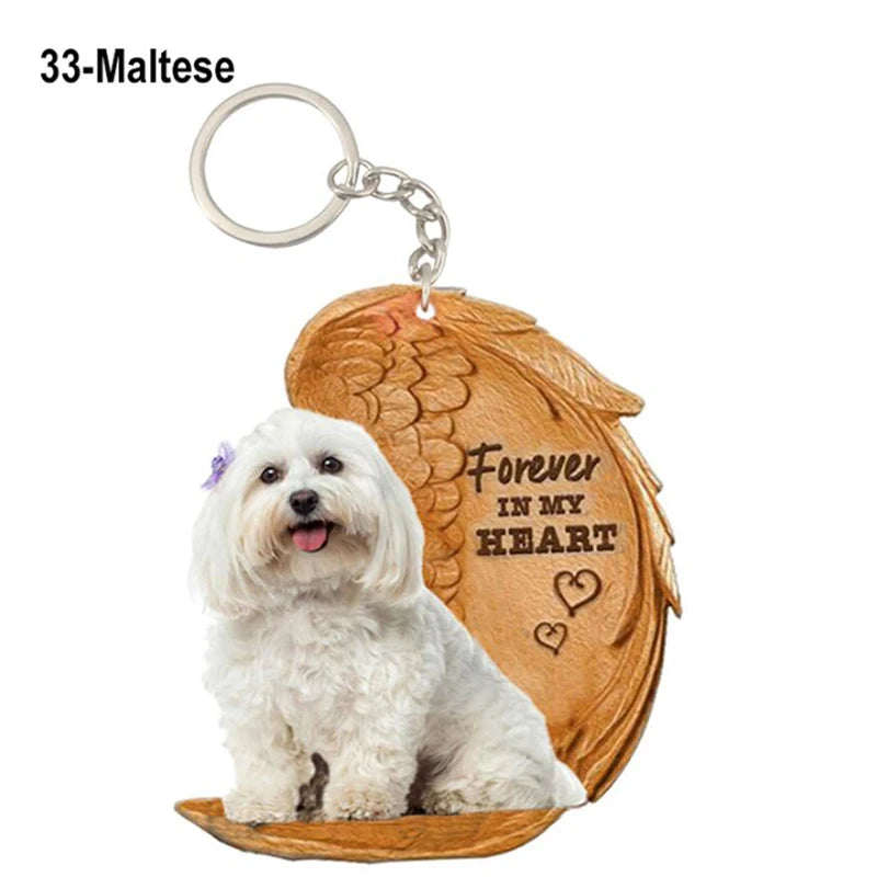 39 Style Cut Dog Forever In My Heart Angel Pendant Bag Keychain Car Key Chain Keyring Pet Jewelry Best Friends Gifts Accessories