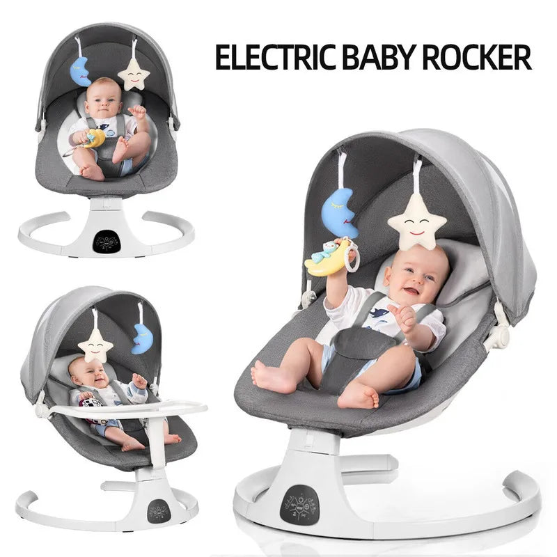 Baby Electric swing cradle children's intelligent toy bed newborn coaxing portable controller rocking chair gray Linen Fabrics