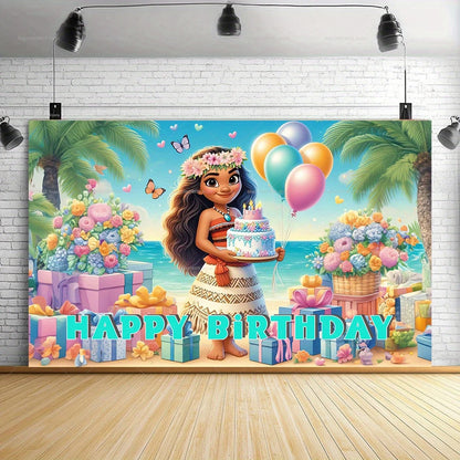 1pc Disney Moana Adventure Photography Background Decoration TuiSina Children's Birthday Party Photo Banner Baby Photo Booth