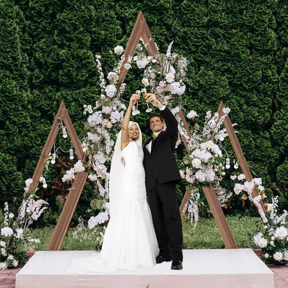 2 Pack Triangle Wooden Wedding Arch Oversized Ceremony Archway Backdrop Frame Background Flower Balloon Banquet Archway