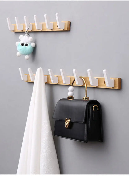 New Bamboo Solid Wood Hanging Clothes Hook Wall Hanging Clothes Hanger Living Room Furniture Foyer Bedroom Wall Door Coat Racks