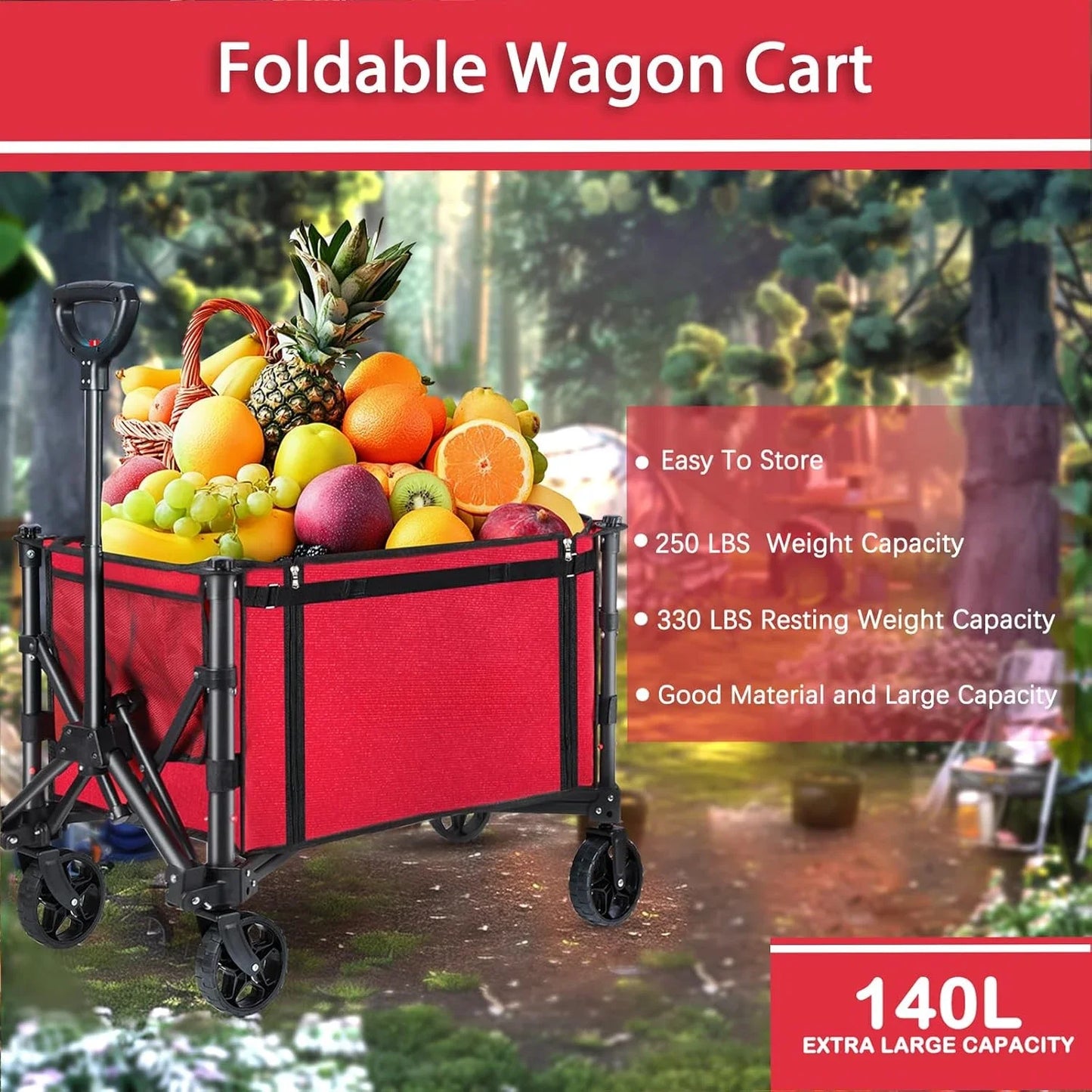 (Free shipping）Collapsible Folding Wagon, Heavy Duty Collapsible Wagon Cart, Foldable Utility Grocery Wagon for Camping