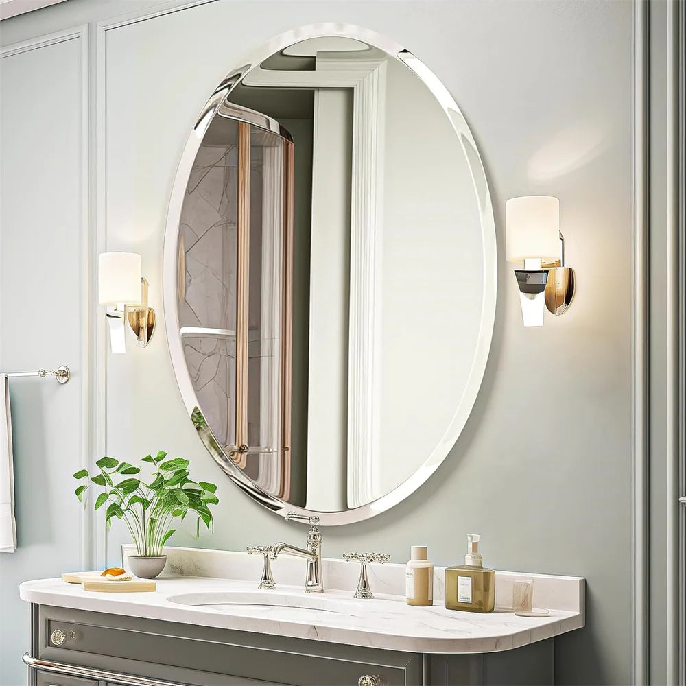 50/60 Length Oval Frameless Bathroom Mirror with Beveled Edge High Definition Vanity Mirror for Living Room Entryway