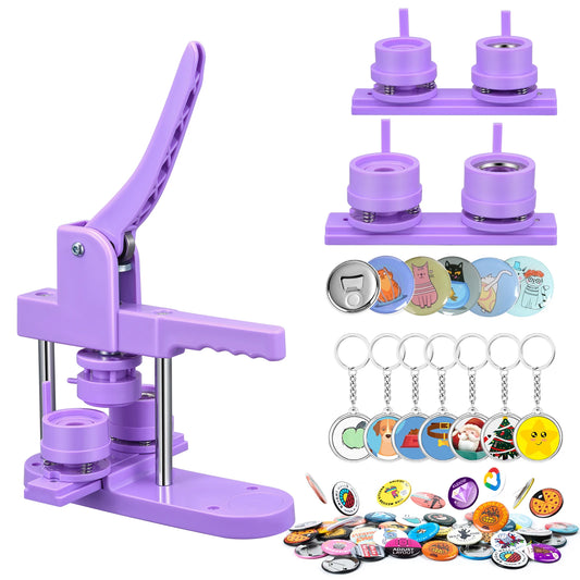 DIY Badge Press Machine with Molds 32+58 mm200 Plastic Badge Sets Round Paper Cutter 10 Bottle Openers & 10 Key Chains