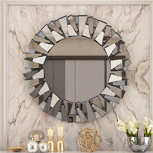 Unique Sunburst Decorative Wall Mirror Round 800MM Silver Beveled Glass Accent Mirrors Bathroom