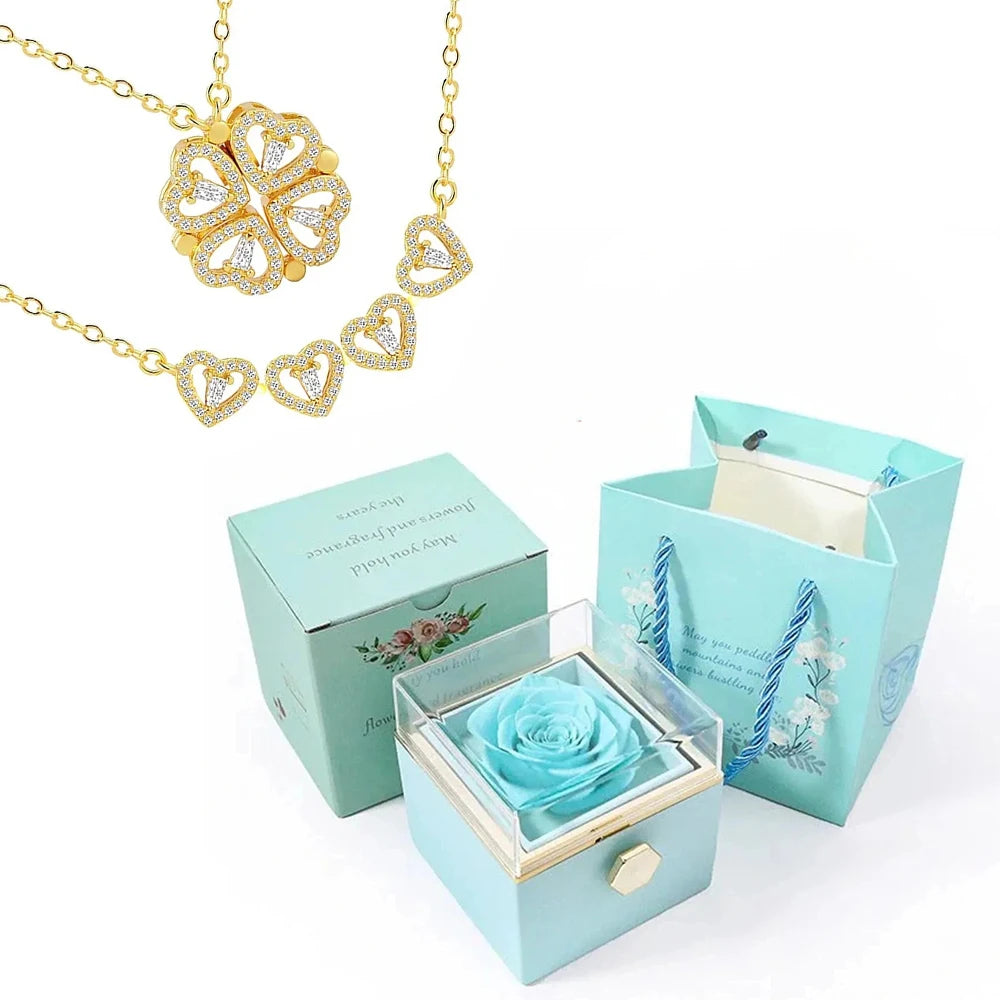 Rotating Rose Box-4 Clover Magnetic Heart Necklace Accept Drop Shipping with Free Shipping