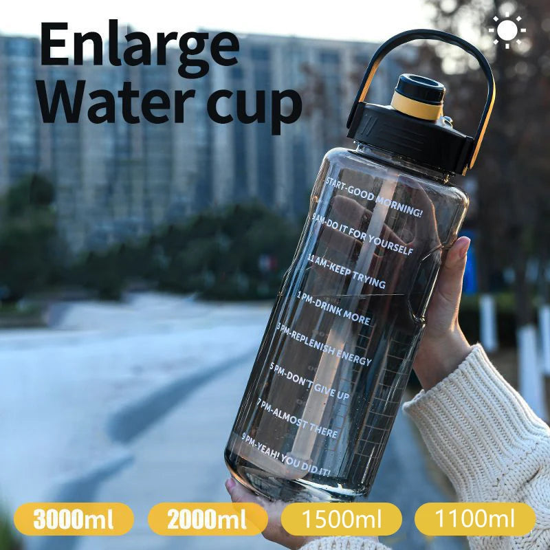 1.5 L/2L/3L Bottled Large Capacity Sports Water Cup Leak-proof With Straw Plastic And Time Stamp For Home Outdoor Sports