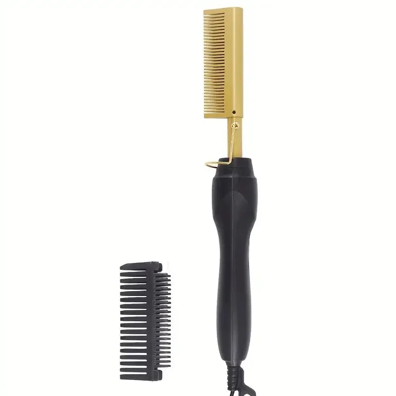 Multi Functional Electric Copper Comb Straightener, Dual-purpose for Comb, Perm Stick, Curly and Straight Hair Hair brush woman