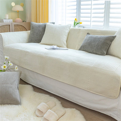 Velvet Sofa Cushion Milky White Winter Thick Anti Slip Removable Washable Sofa Cushion Backrest Sofa Furniture Protective Pad