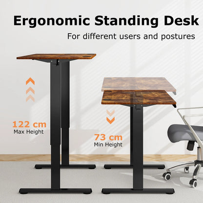 GOFLAME Electric Height Adjustable Standing Desk, 120 x 60cm Ergonomic Rising Computer Desk with 3 Memory Heights