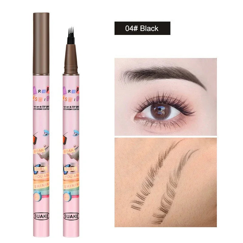 4 Colors Eyebrow Pen Waterproof 4 Fork Tip Eyebrow Tattoo Pencil Cosmetic Long Lasting Natural Dark Brown Liquid Eye Brow Pencil