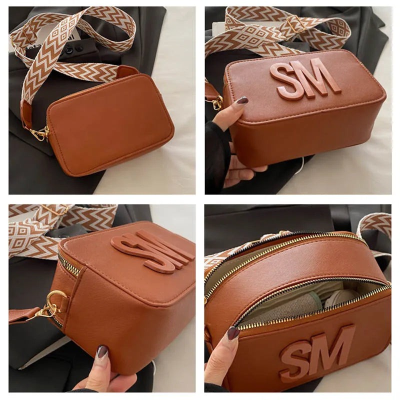 New Camera Bag with Wide Shoulder Strap and Letter Small Square Bag, Fashionable, Simple and Western Style, Single Shoulder Cros