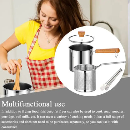 2 in 1Deep Frying Pot Kitchen Fryer With Strainer Stainless Steel Tempura Fryer Pan Fry Pot Chicken Fried Chicken Cooking Tools