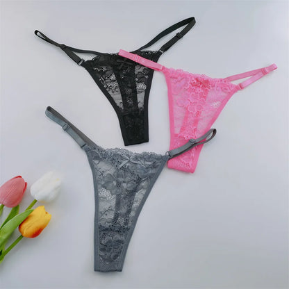 3Pcs Lace Thongs Women Lace Low Waist Panties Sexy Transparent Underwear Fashion Breathable G-string Ladies Intimates Lingerie