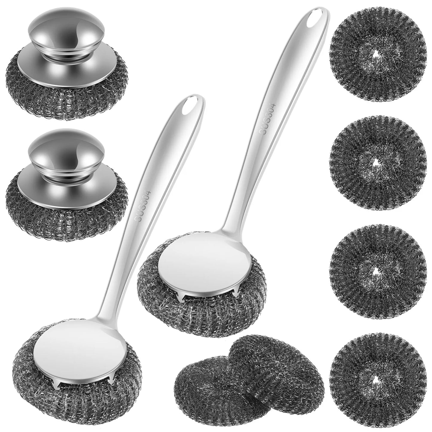 5/10Pcs Steel Wool Scrubber with Handle Detachable Stainless Steel Cleaning Brushes for Cleaning Dishes Stock Pots Pans Griddles