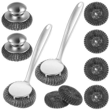 5/10Pcs Steel Wool Scrubber with Handle Detachable Stainless Steel Cleaning Brushes for Cleaning Dishes Stock Pots Pans Griddles