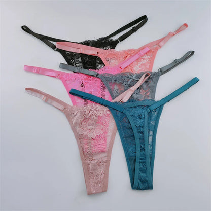 3Pcs Lace Thongs Women Lace Low Waist Panties Sexy Transparent Underwear Fashion Breathable G-string Ladies Intimates Lingerie