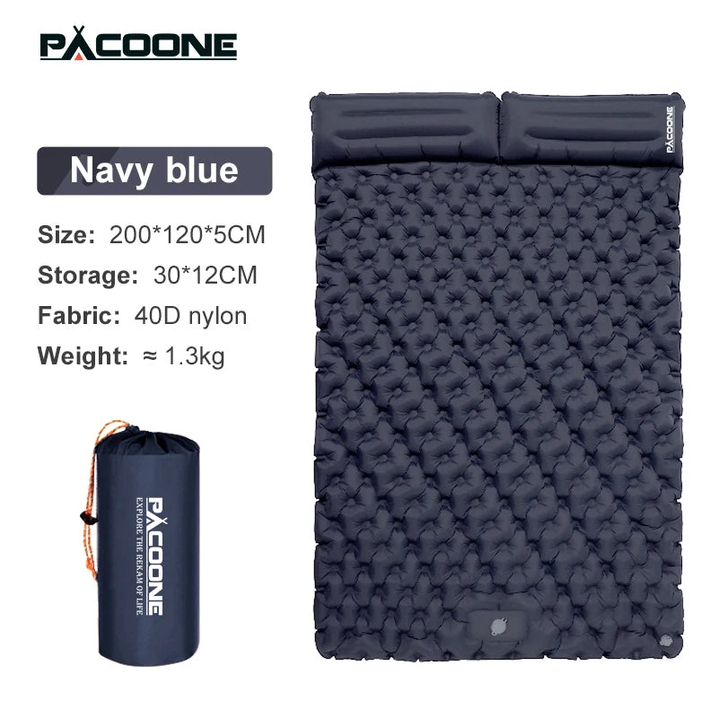 PACOONE Outdoor Camping Double Inflatable Mattress Extra Wide Sleeping Pad Ultralight Folding Bed Sleeping Mat Car Travel Mat