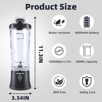 New 4000mAh Portable Juicer Cup 600ML with 6 Blades 20 Oz Mini Blender Cup for Shakes and Smoothis Blender Mixer Cup Fit Outdoor