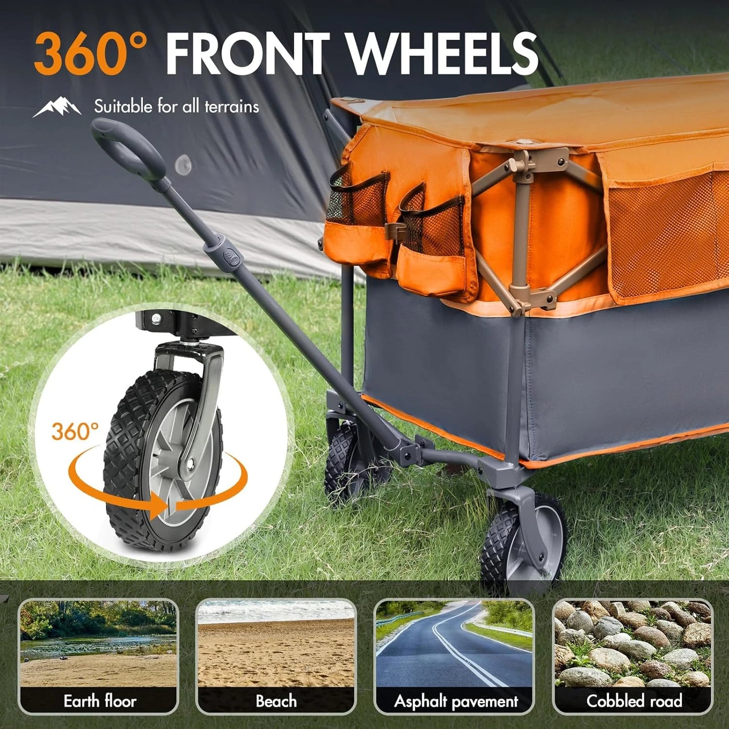 Trolley 228L Larger Capacity Folding Camping Garden Beach Trolley Heavy Duty Pull along Cart Collapsible Wagon with Wheels