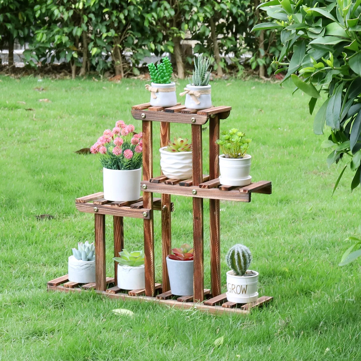 Pine Wood Plant Stand, Indoor and Outdoor, Multiple Flower Pot Holder, Shelf Desk Rack, Storage Ladder Display