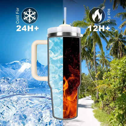 40oz Sports Kettle Stainless Steel Flat Glass Water Bottle with Handle Straw Vacuum Flasks Large Capacity Beer Coffee Drink Cup