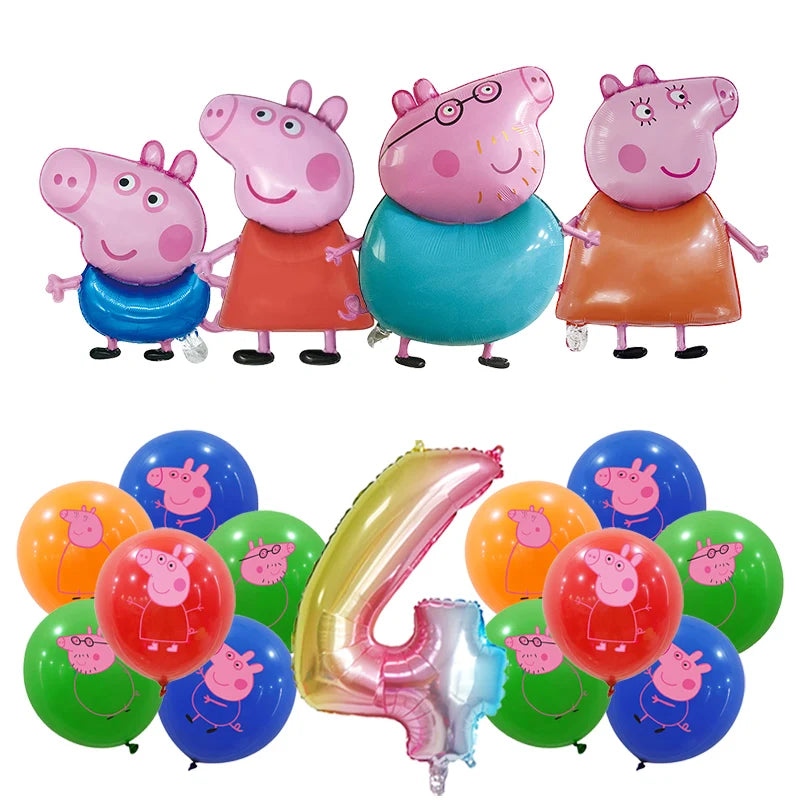 Peppa Pig Birthday Party Decoration Aluminum Foil Balloon For Kid Event Supplies Disposable Tableware Banner Backdrop Gift