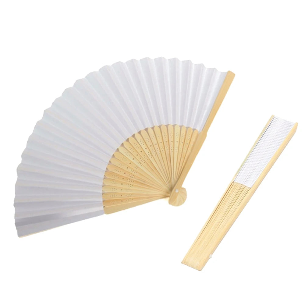 100-1PCS Hand Held Paper Fans Blank White Bamboo Folding Fans for Wedding Gift Party Dance DIY Decoration Personalised Fan