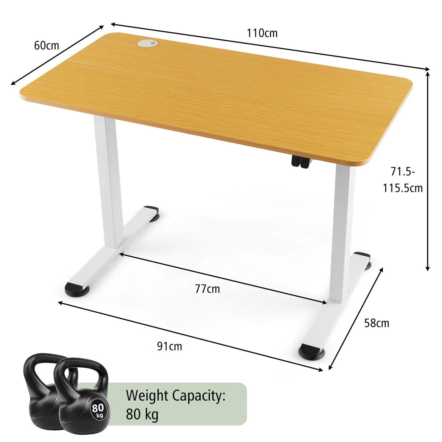 GOFLAME Electric Standing Desk, Ergonomic Sit Stand Computer Desk, Built-in Cable Management Hole, Button Controller