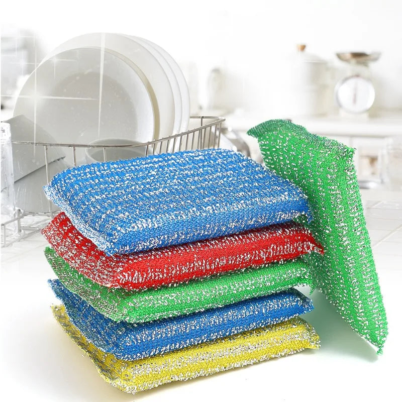 4-48Pcs Steel Wire Sponge Scrubbers Home Kitchen Cleaning Pads Dishes Pots Pans Oil and Stain Removal Household Rags Sponge Wipe