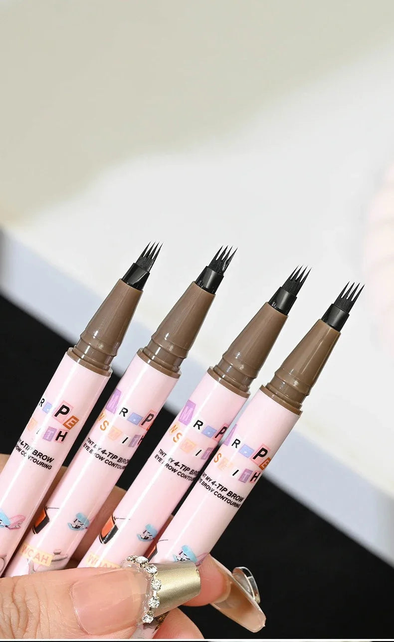 4 Colors Eyebrow Pen Waterproof 4 Fork Tip Eyebrow Tattoo Pencil Cosmetic Long Lasting Natural Dark Brown Liquid Eye Brow Pencil