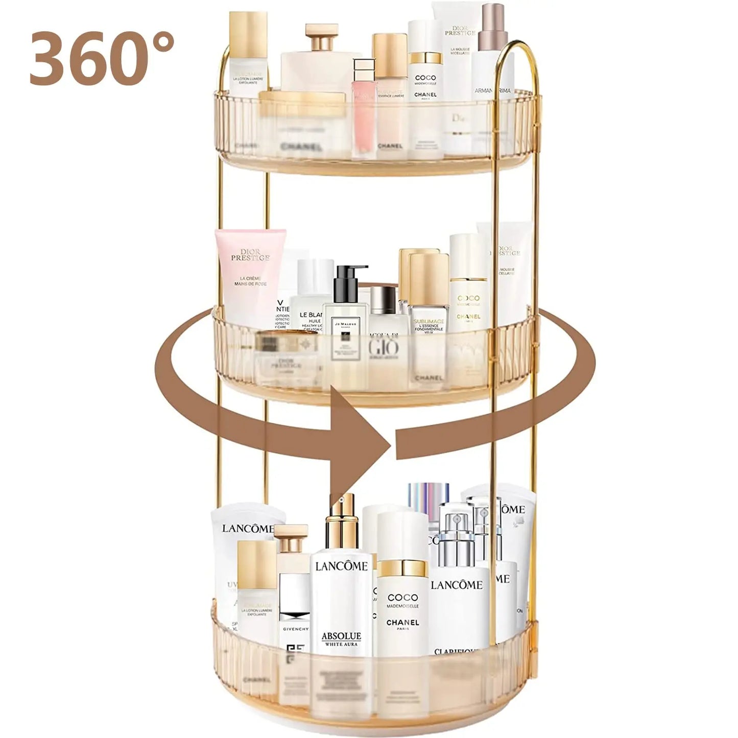 Rotating Makeup Organizer for Vanity 3 Tier, High-Capacity Skincare Clear Make Up Storage Perfume Cosmetic Dresser Countertop