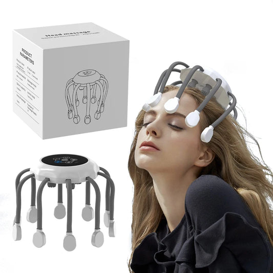 KTS Electric Head Massager Octopus Scalp Massage Music 5 Modes 14 Vibrating Contacts Red Light Device For Relax Stress Relief