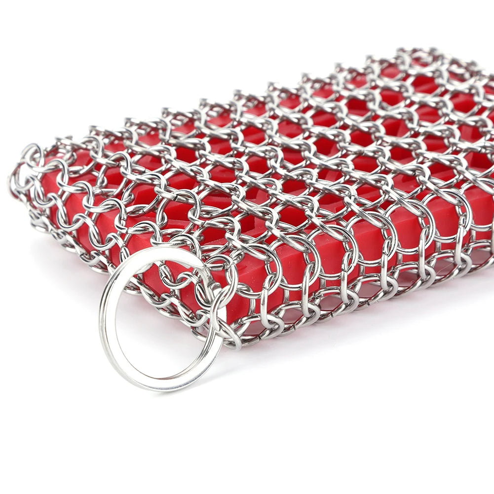 Stainless Steel Cast Iron Scrubber Skillet Chainmail for Cast Iron Pan Chain Mail Scrubber Cast Iron Sponge Metal Scrubber