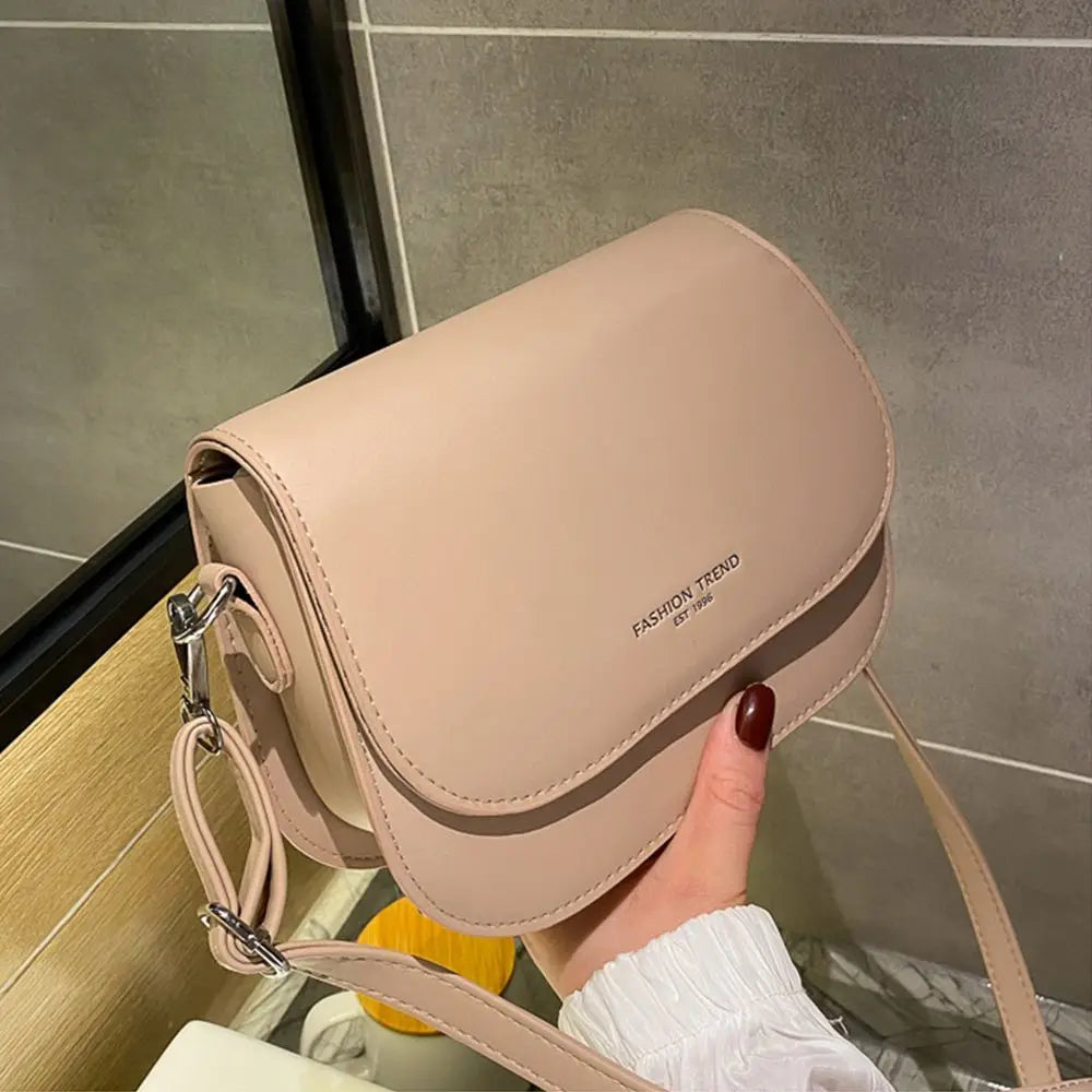 Trendy Saddle Shoulder Bag Women PU Leather Crossbody Bag Simple Solid Color Flap Messenger Bag Fashion Handbags Pouch